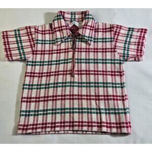 Boy’s Vintage Zipper Plaid Polo 1960s Healthtex Sz 2T Green Red Permanent Press